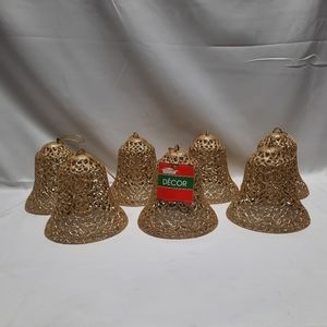 NWT Set of 7 Golds Glitter Scroll Hanging Plastic  Bells for decoration